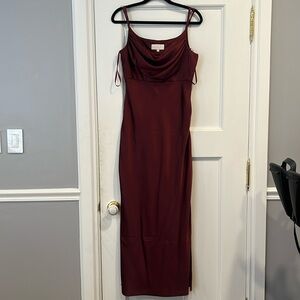 Revelry Skye Satin Burgundy black tie floor length gown dress 90’s cowl neck